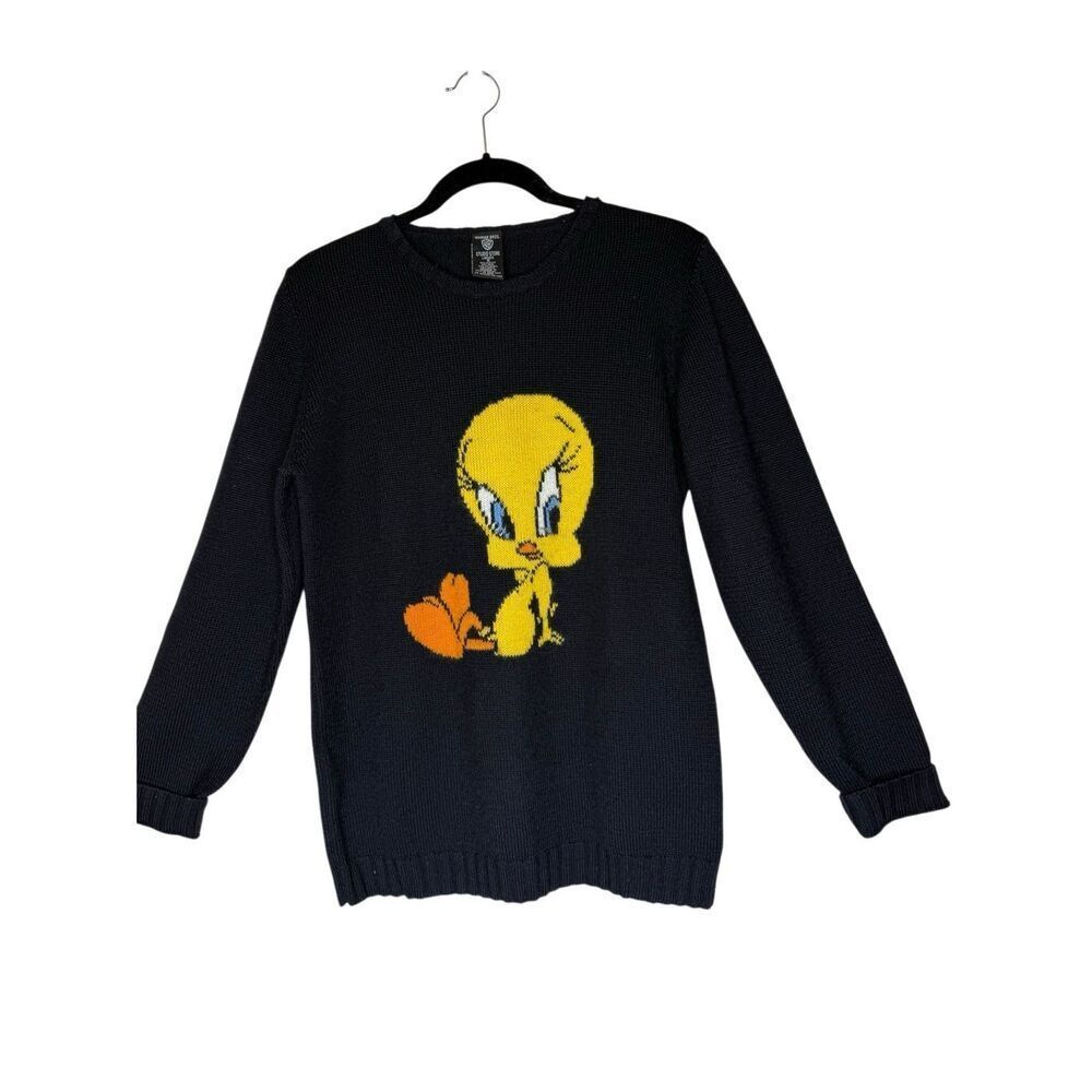Vintage Warner Bros. Looney Tunes Sweater Black Tweety Bird Size S 90’s, Y2K